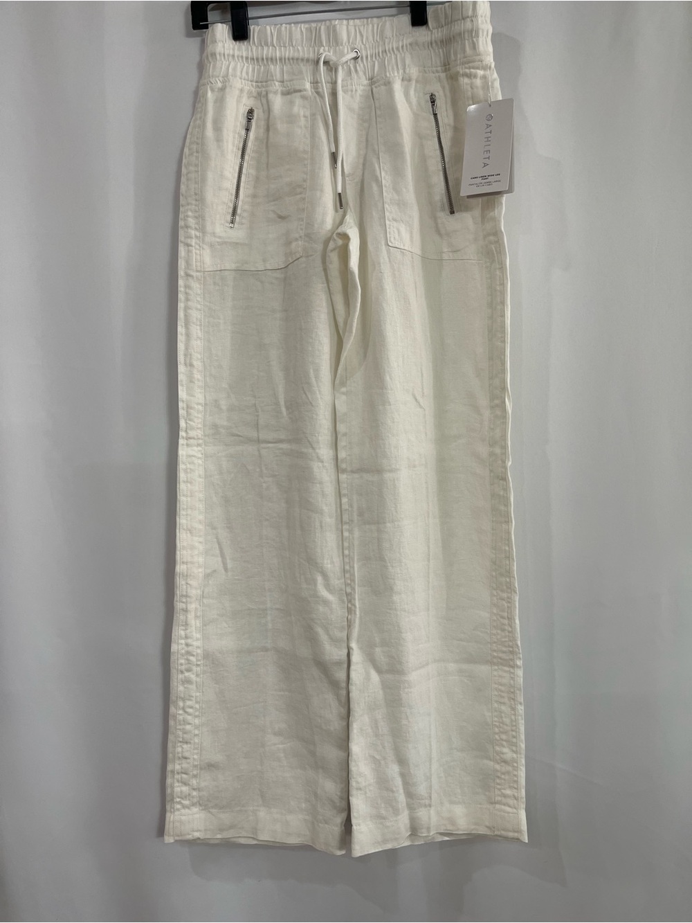 Athleta Cabo Linen Wide Leg Drawstring Pant off white women’s size 4 resort wear